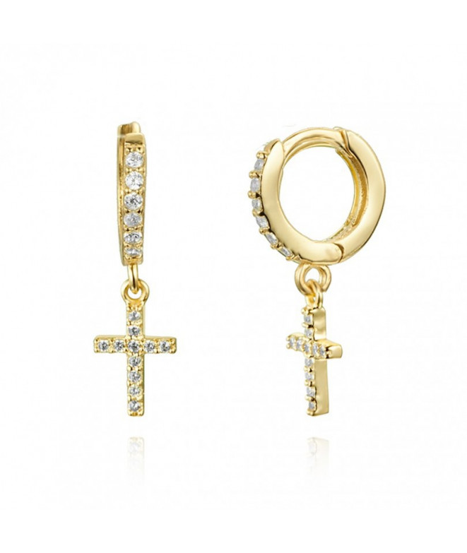 Pendientes Aro Cruz Circonitas Oro JOYAS